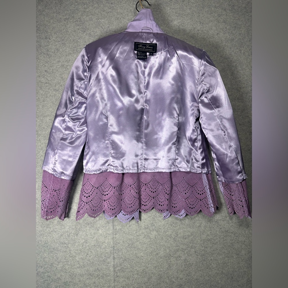 Terry Lewis Classic Luxuries Lavender Leather Scalloped Lined Blazer xs s - Picture 8 of 10